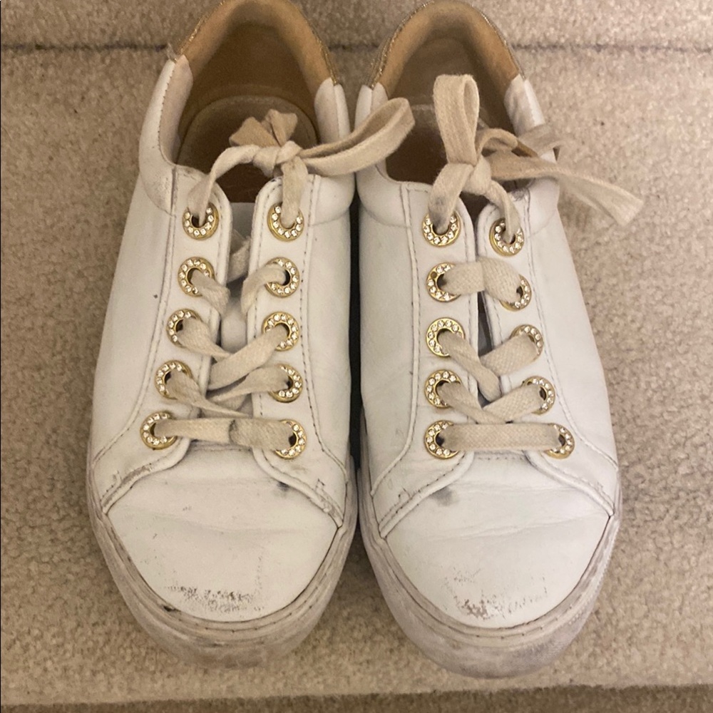 White Sneakers with Gold Eyelets